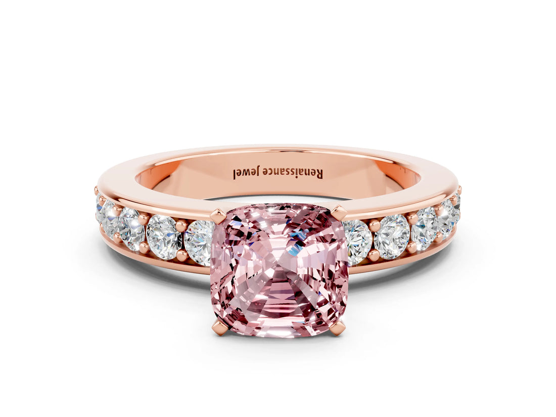 Rose gold Cushion Cut Cut Channel Set Diamond Engagement Ring with Four-Prong Setting