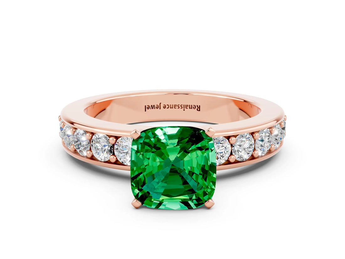 Rose gold Cushion Cut Cut Channel Set Diamond Engagement Ring with Four-Prong Setting