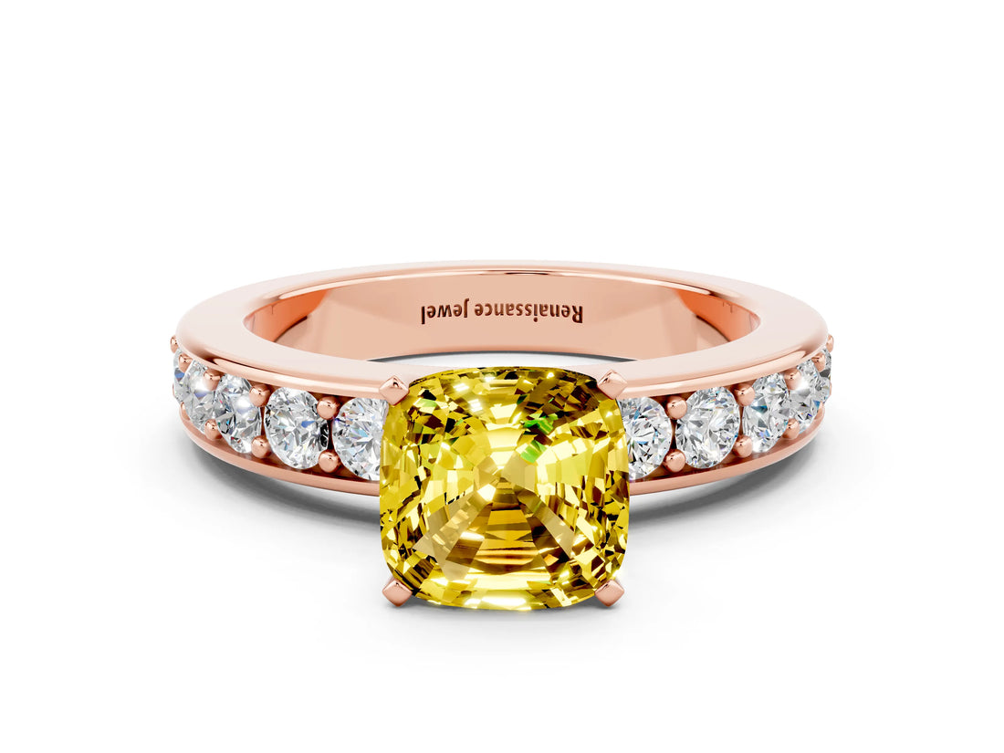 Rose gold Cushion Cut Cut Channel Set Diamond Engagement Ring with Four-Prong Setting