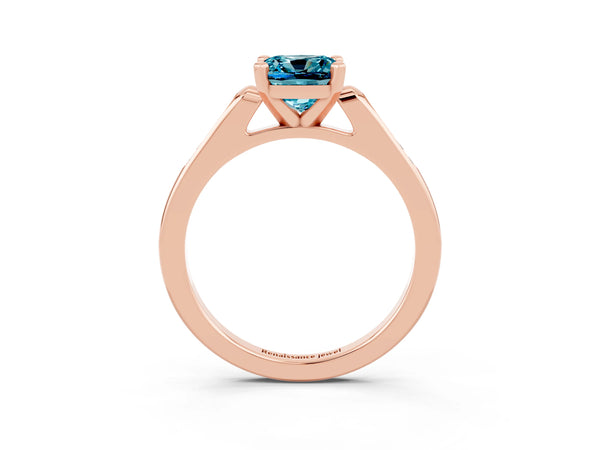 Rose gold Cushion Cut Blue Topaz Solitaire Ring with Channel Set Round  Band and Prong Setting