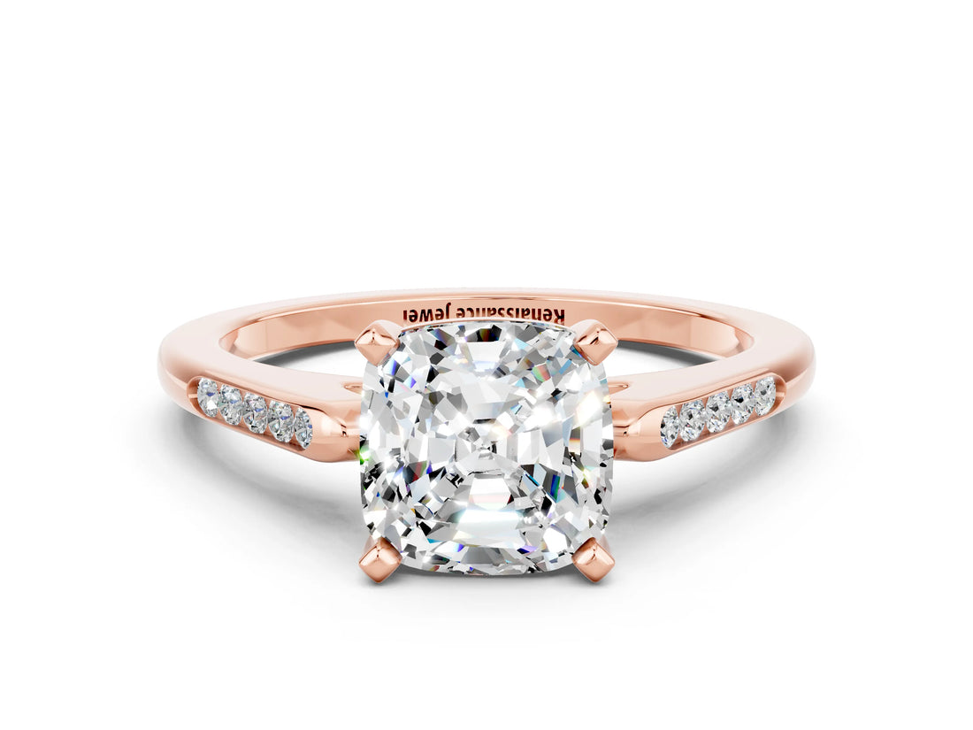 Rose gold Cushion Cut Cut Channel Set Solitaire Engagement Ring with Four-Prong Setting_12