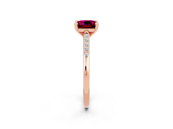 Rose gold Cushion Cut Garnet Solitaire Ring with Channel Set Round  Band and Prong Setting
