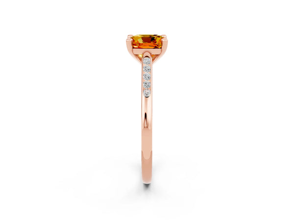 Rose gold Cushion Cut Citrine Solitaire Ring with Channel Set Round  Band and Prong Setting