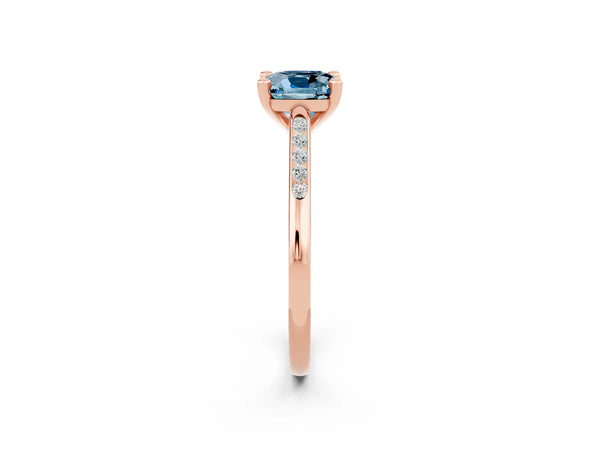 Rose gold Cushion Cut Aquamarine Solitaire Ring with Channel Set Round  Band and Prong Setting