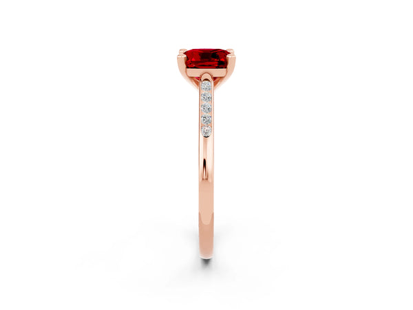Rose gold Cushion Cut Ruby Solitaire Ring with Channel Set Round  Band and Prong Setting