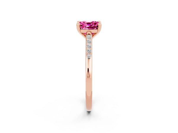 Rose gold Cushion Cut Pink Sapphire Solitaire Ring with Channel Set Round  Band and Prong Setting