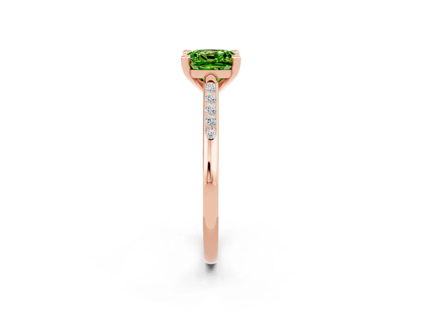 Rose gold Cushion Cut Peridot Solitaire Ring with Channel Set Round  Band and Prong Setting