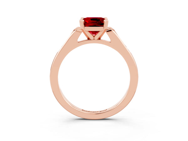 Rose gold Cushion Cut Ruby Solitaire Ring with Channel Set Round  Band and Prong Setting