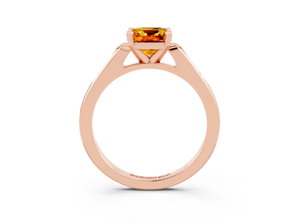 Rose gold Cushion Cut Citrine Solitaire Ring with Channel Set Round  Band and Prong Setting