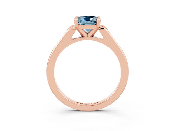 Rose gold Cushion Cut Aquamarine Solitaire Ring with Channel Set Round  Band and Prong Setting