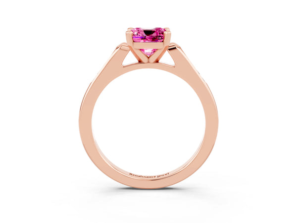 Rose gold Cushion Cut Pink Sapphire Solitaire Ring with Channel Set Round  Band and Prong Setting