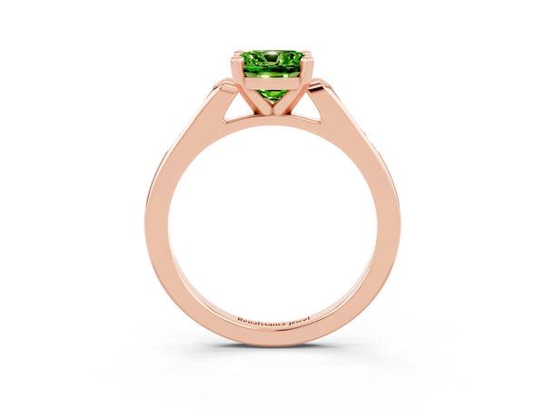 Rose gold Cushion Cut Peridot Solitaire Ring with Channel Set Round  Band and Prong Setting