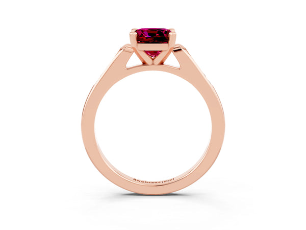 Rose gold Cushion Cut Garnet Solitaire Ring with Channel Set Round  Band and Prong Setting