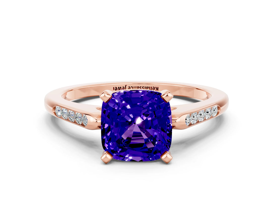 Rose gold Cushion Cut Cut Channel Set Solitaire Engagement Ring with Four-Prong Setting
