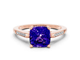 Rose gold Cushion Cut Cut Channel Set Solitaire Engagement Ring with Four-Prong Setting