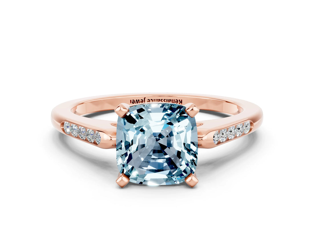 Rose gold Cushion Cut Cut Channel Set Solitaire Engagement Ring with Four-Prong Setting