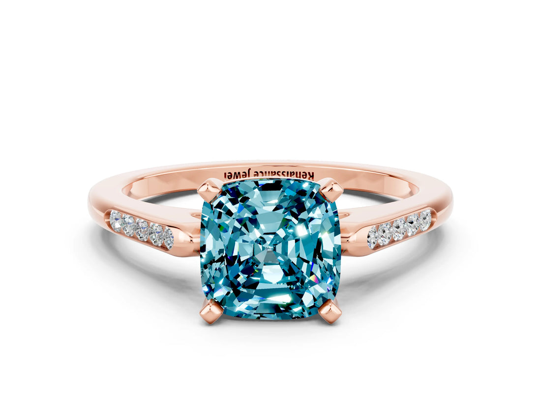 Rose gold Cushion Cut Cut Channel Set Solitaire Engagement Ring with Four-Prong Setting_7
