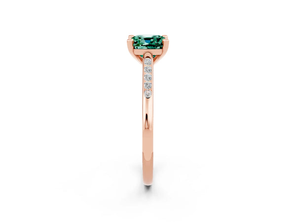 Rose gold Cushion Cut Green Sapphire Solitaire Ring with Channel Set Round  Band and Prong Setting