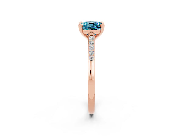 Rose gold Cushion Cut Blue Topaz Solitaire Ring with Channel Set Round  Band and Prong Setting