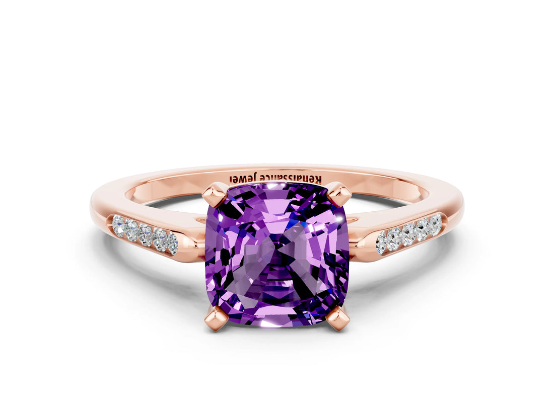 Rose gold Cushion Cut Cut Channel Set Solitaire Engagement Ring with Four-Prong Setting_9