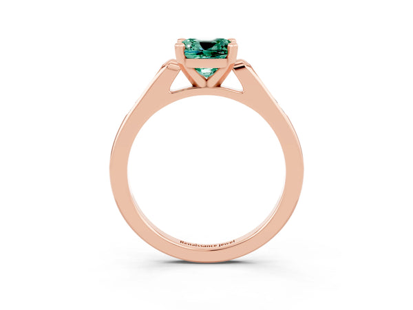 Rose gold Cushion Cut Green Sapphire Solitaire Ring with Channel Set Round  Band and Prong Setting