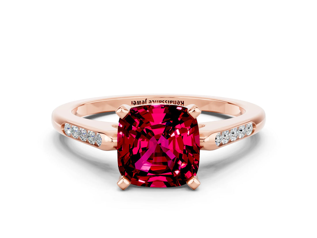 Rose gold Cushion Cut Cut Channel Set Solitaire Engagement Ring with Four-Prong Setting