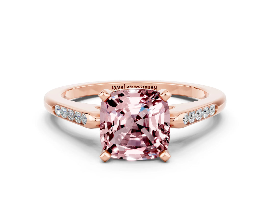 Rose gold Cushion Cut Cut Channel Set Solitaire Engagement Ring with Four-Prong Setting