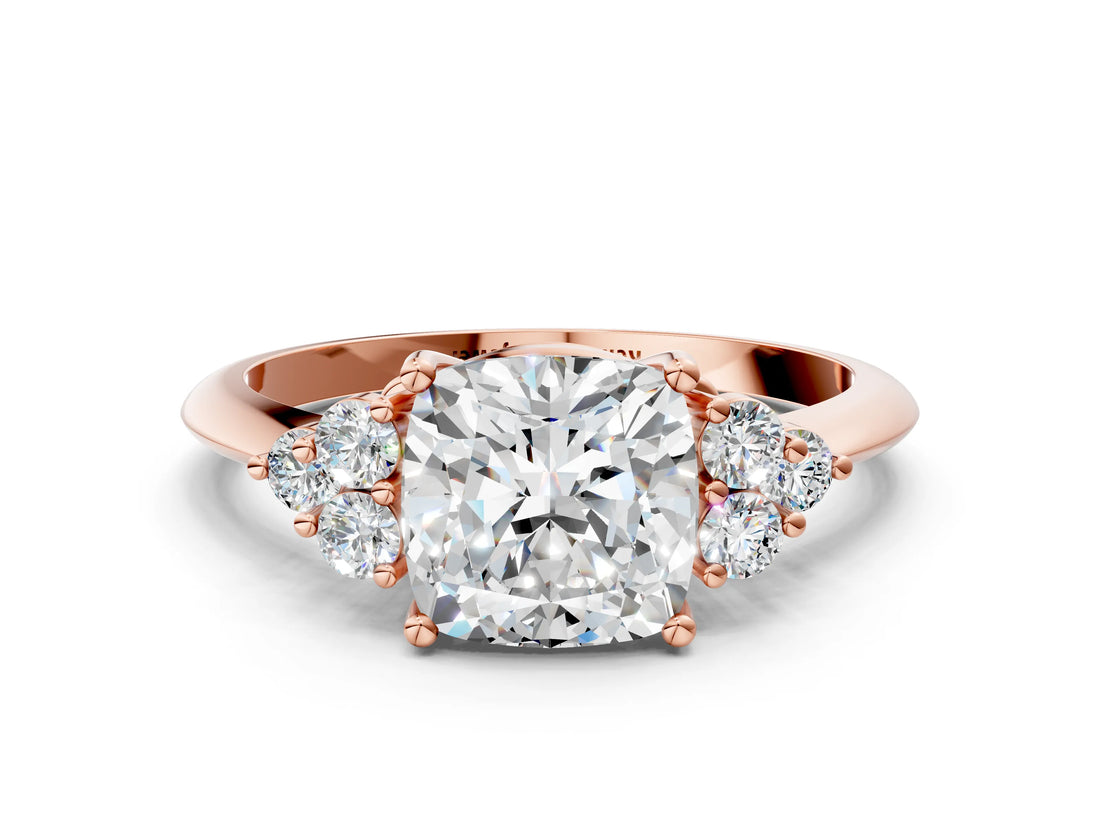 Rose gold Cushion Cut Cut Diamond Cluster Ring with Solitaire Band and Four-Prong Setting_3