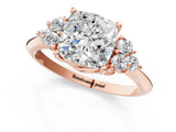Rose gold Cushion Cut Cut Diamond Cluster Ring with Solitaire Band and Four-Prong Setting_4
