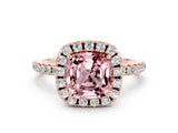 Rose gold Cushion Cut Cut Diamond Floral Halo Engagement Ring with Pavé Band and Prong Setting