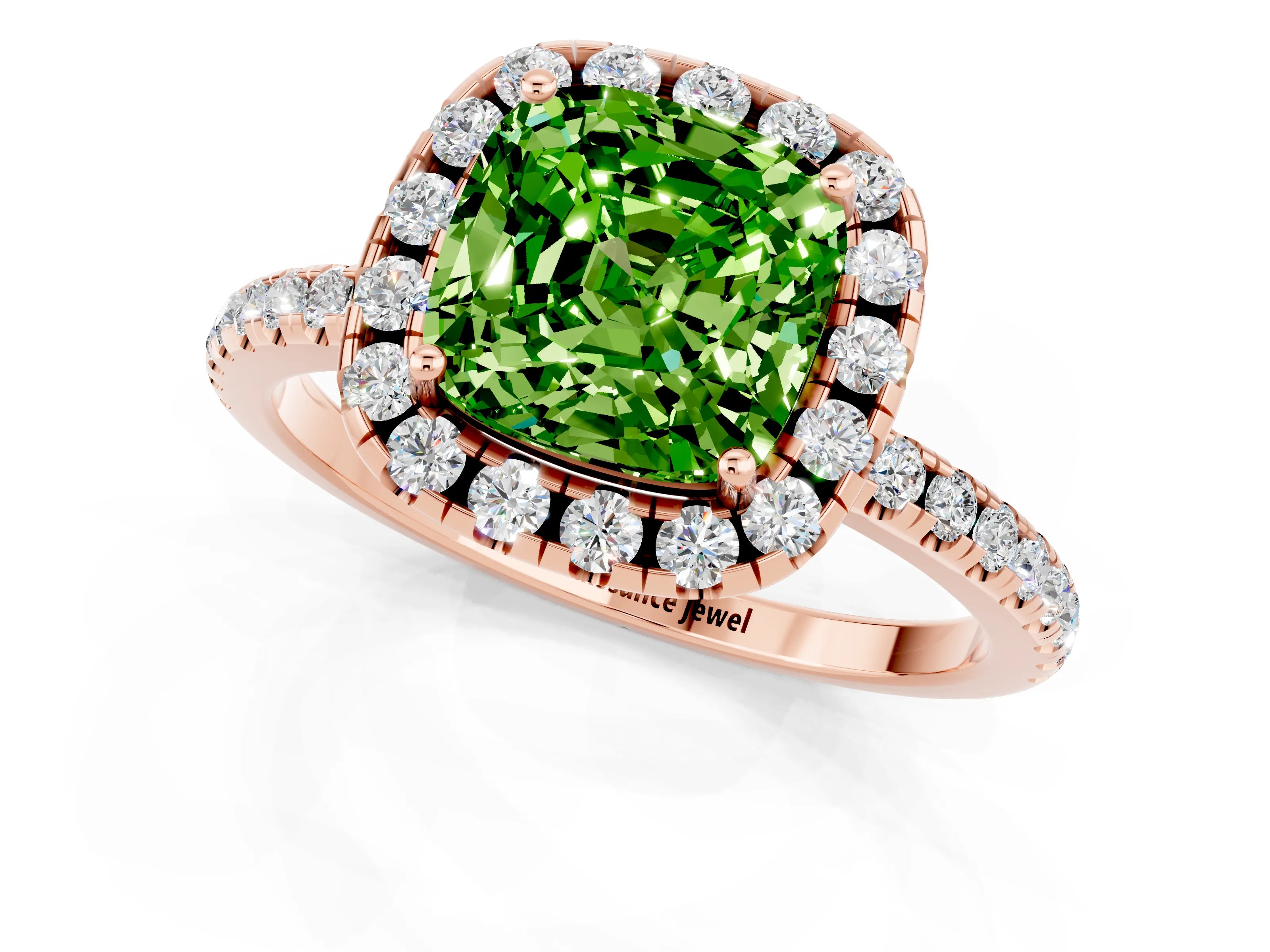 Rose gold Cushion Cut Cut Diamond Floral Halo Engagement Ring with Pavé Band and Prong Setting_1