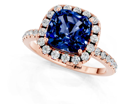 Rose gold Cushion Cut Cut Diamond Floral Halo Engagement Ring with Pavé Band and Prong Setting_1