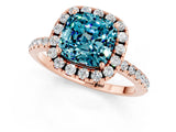 Rose gold Cushion Cut Cut Diamond Floral Halo Engagement Ring with Pavé Band and Prong Setting_1
