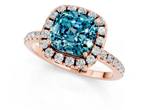 Rose gold Cushion Cut Cut Diamond Floral Halo Engagement Ring with Pavé Band and Prong Setting_1