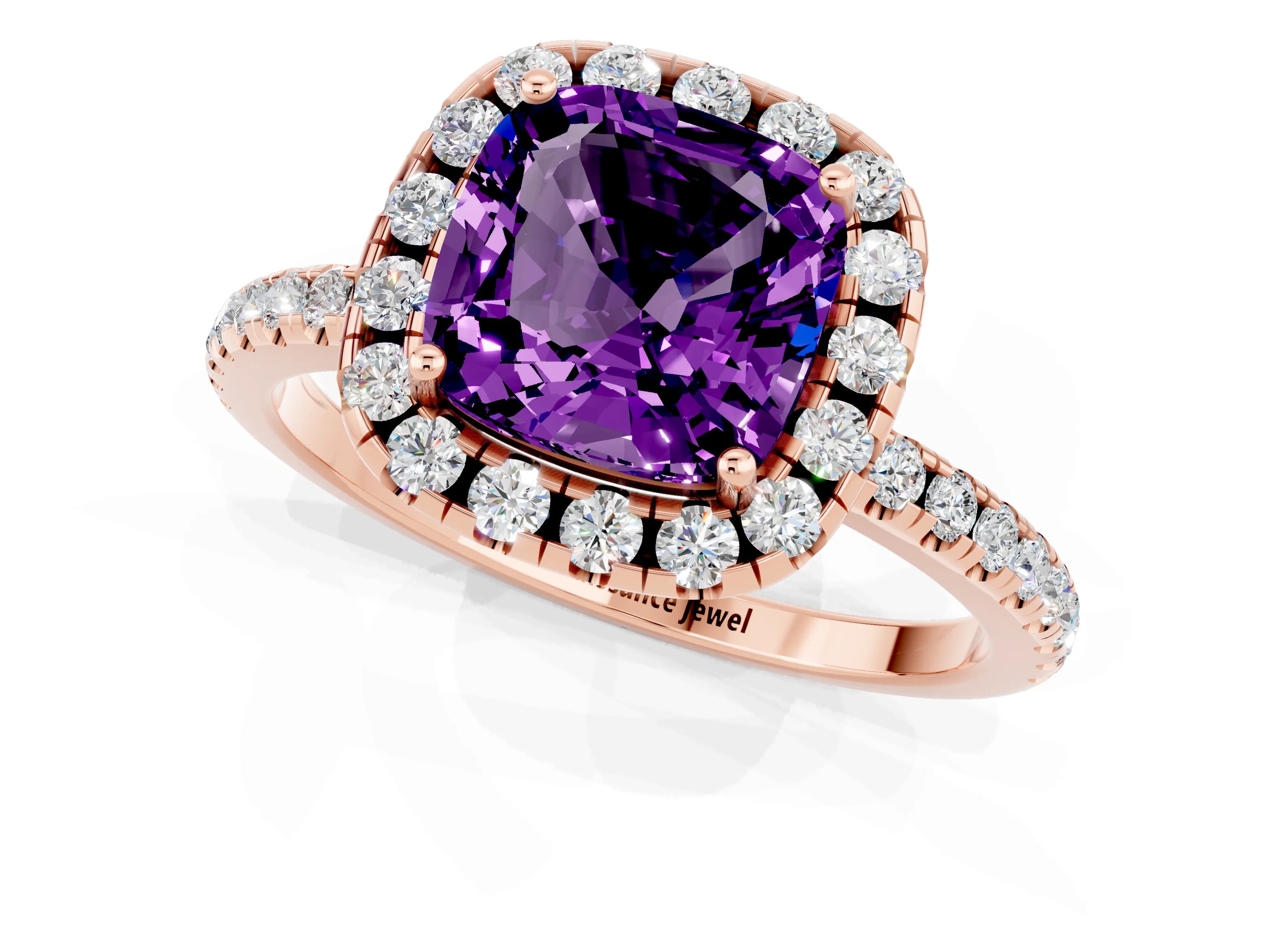 Rose gold Cushion Cut Cut Diamond Floral Halo Engagement Ring with Pavé Band and Prong Setting_1