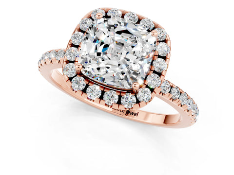 Rose gold Cushion Cut Cut Diamond Floral Halo Engagement Ring with Pavé Band and Prong Setting_1