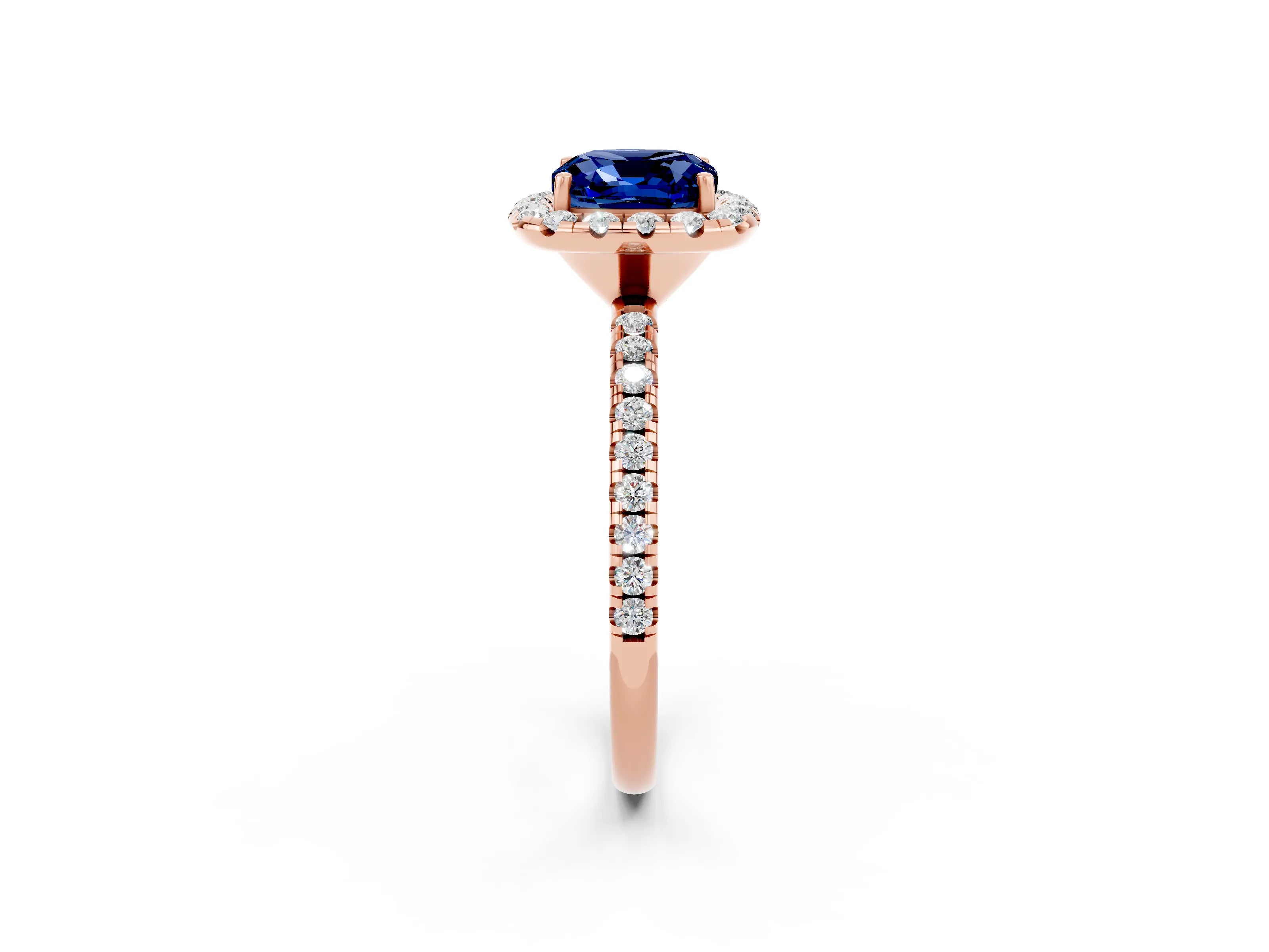 Rose gold Cushion Cut Cut Diamond Floral Halo Engagement Ring with Pavé Band and Prong Setting_2