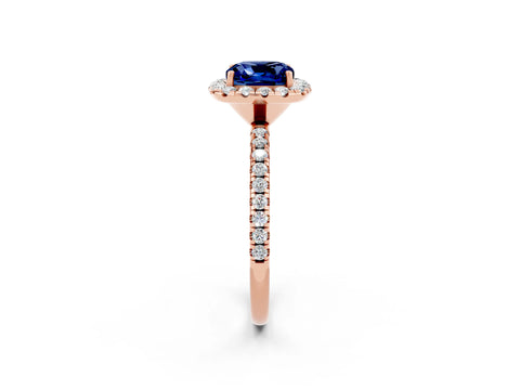 Rose gold Cushion Cut Cut Diamond Floral Halo Engagement Ring with Pavé Band and Prong Setting_2