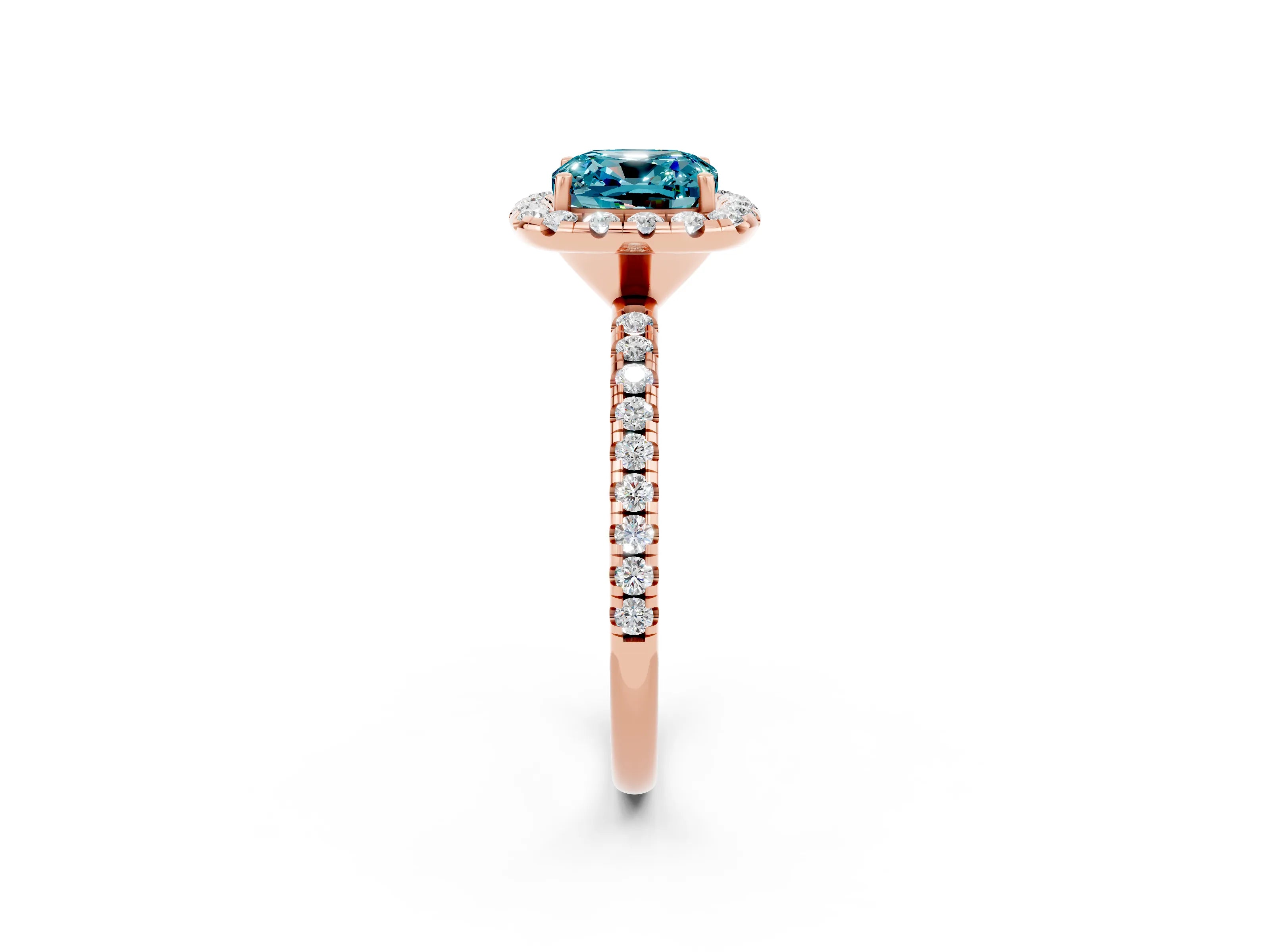 Rose gold Cushion Cut Cut Diamond Floral Halo Engagement Ring with Pavé Band and Prong Setting_2