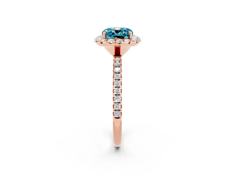 Rose gold Cushion Cut Cut Diamond Floral Halo Engagement Ring with Pavé Band and Prong Setting_2