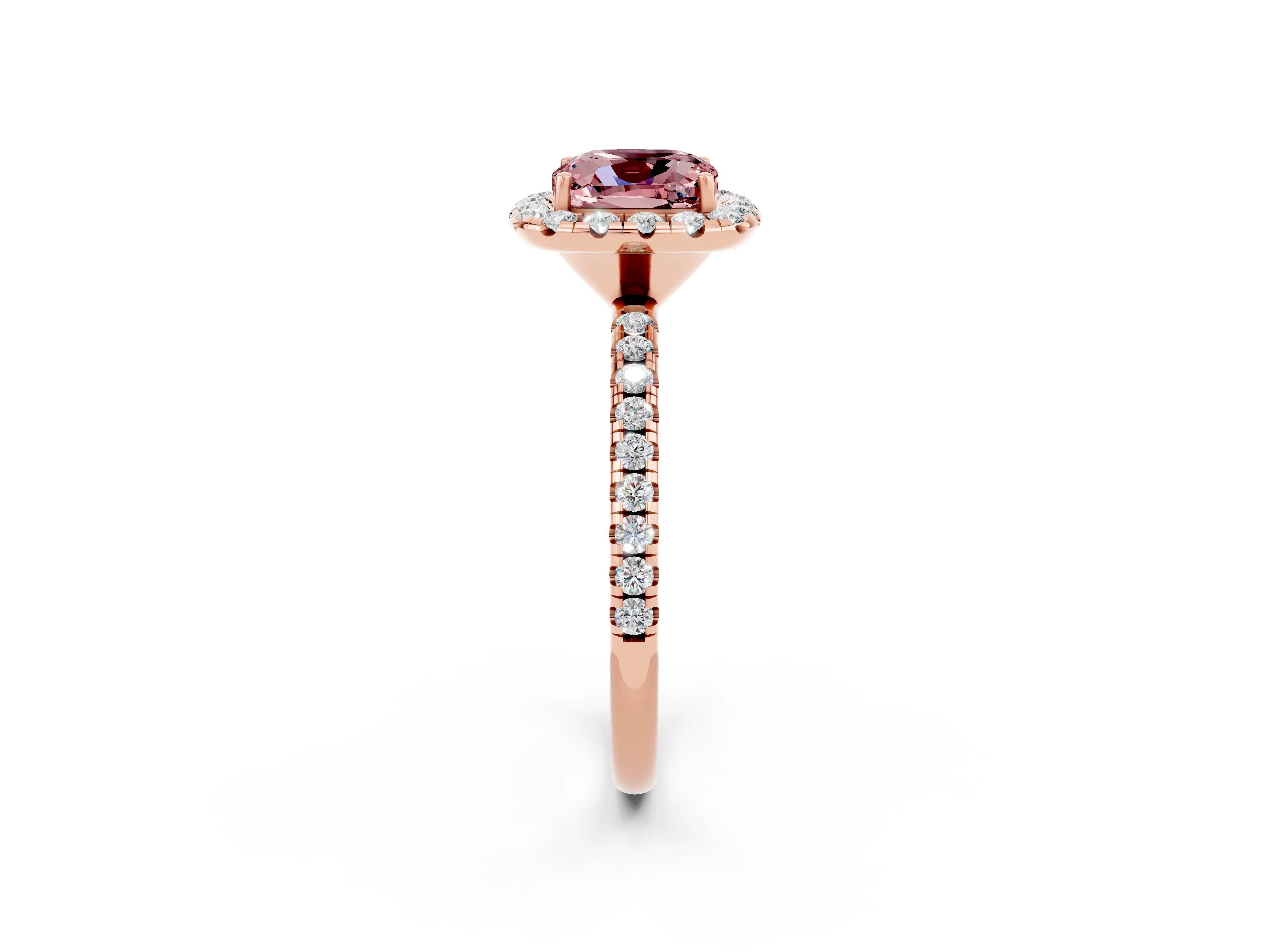 Rose gold Cushion Cut Cut Diamond Floral Halo Engagement Ring with Pavé Band and Prong Setting_2