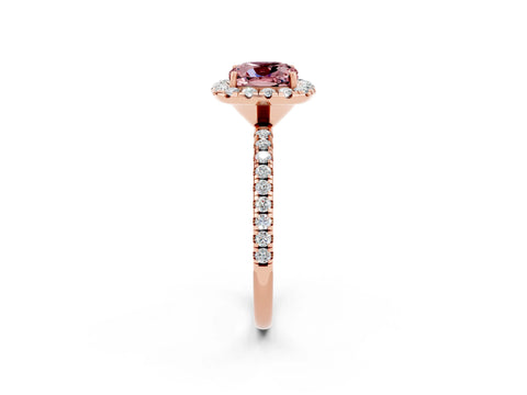 Rose gold Cushion Cut Cut Diamond Floral Halo Engagement Ring with Pavé Band and Prong Setting_2