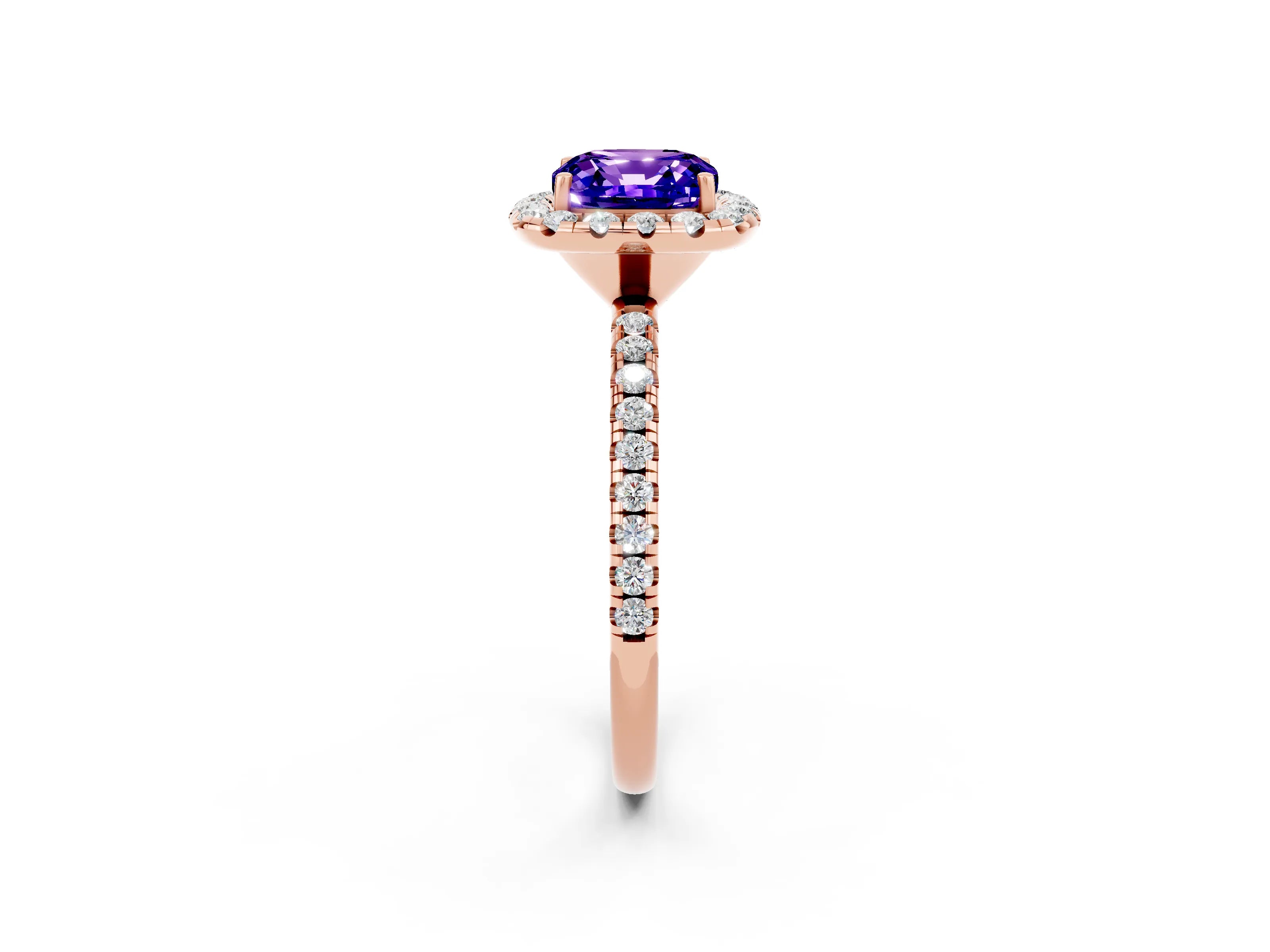 Rose gold Cushion Cut Cut Diamond Floral Halo Engagement Ring with Pavé Band and Prong Setting_2