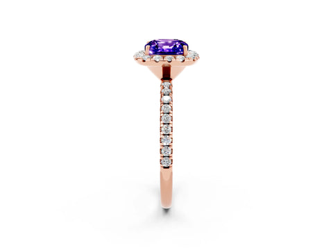Rose gold Cushion Cut Cut Diamond Floral Halo Engagement Ring with Pavé Band and Prong Setting_2