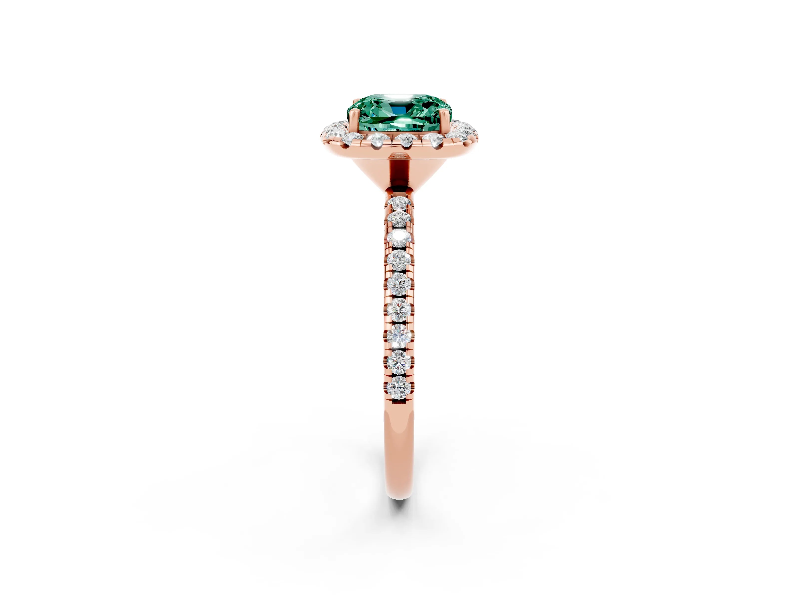 Rose gold Cushion Cut Cut Diamond Floral Halo Engagement Ring with Pavé Band and Prong Setting_2
