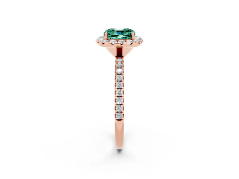 Rose gold Cushion Cut Cut Diamond Floral Halo Engagement Ring with Pavé Band and Prong Setting_2