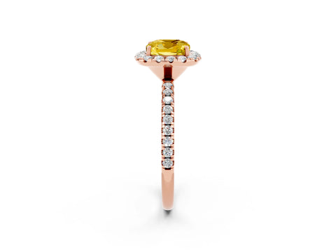 Rose gold Cushion Cut Cut Diamond Floral Halo Engagement Ring with Pavé Band and Prong Setting_2