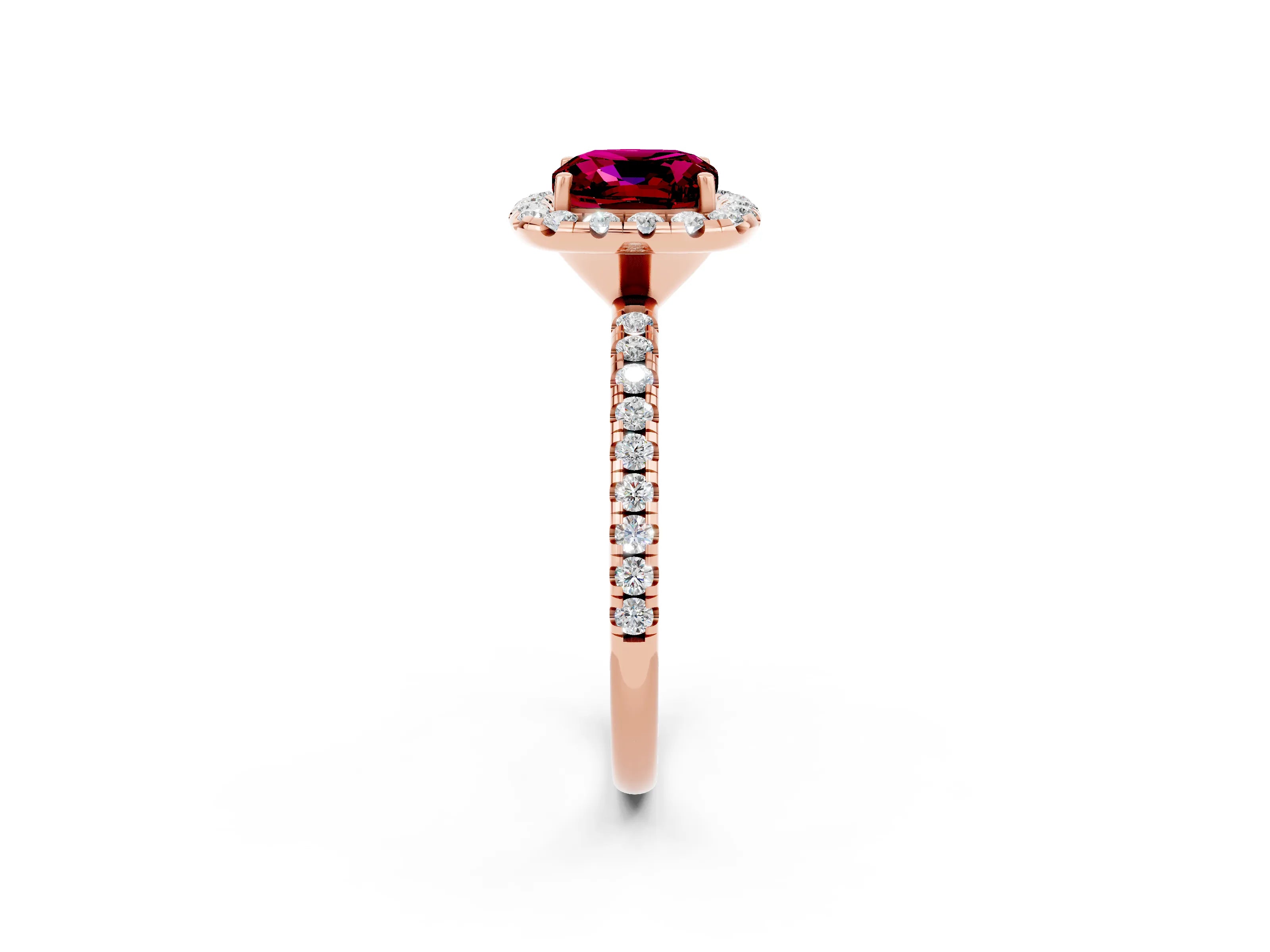 Rose gold Cushion Cut Cut Diamond Floral Halo Engagement Ring with Pavé Band and Prong Setting_2