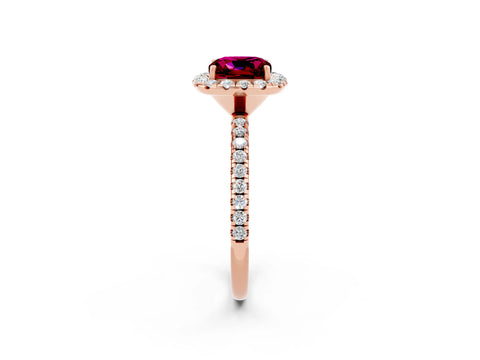 Rose gold Cushion Cut Cut Diamond Floral Halo Engagement Ring with Pavé Band and Prong Setting_2