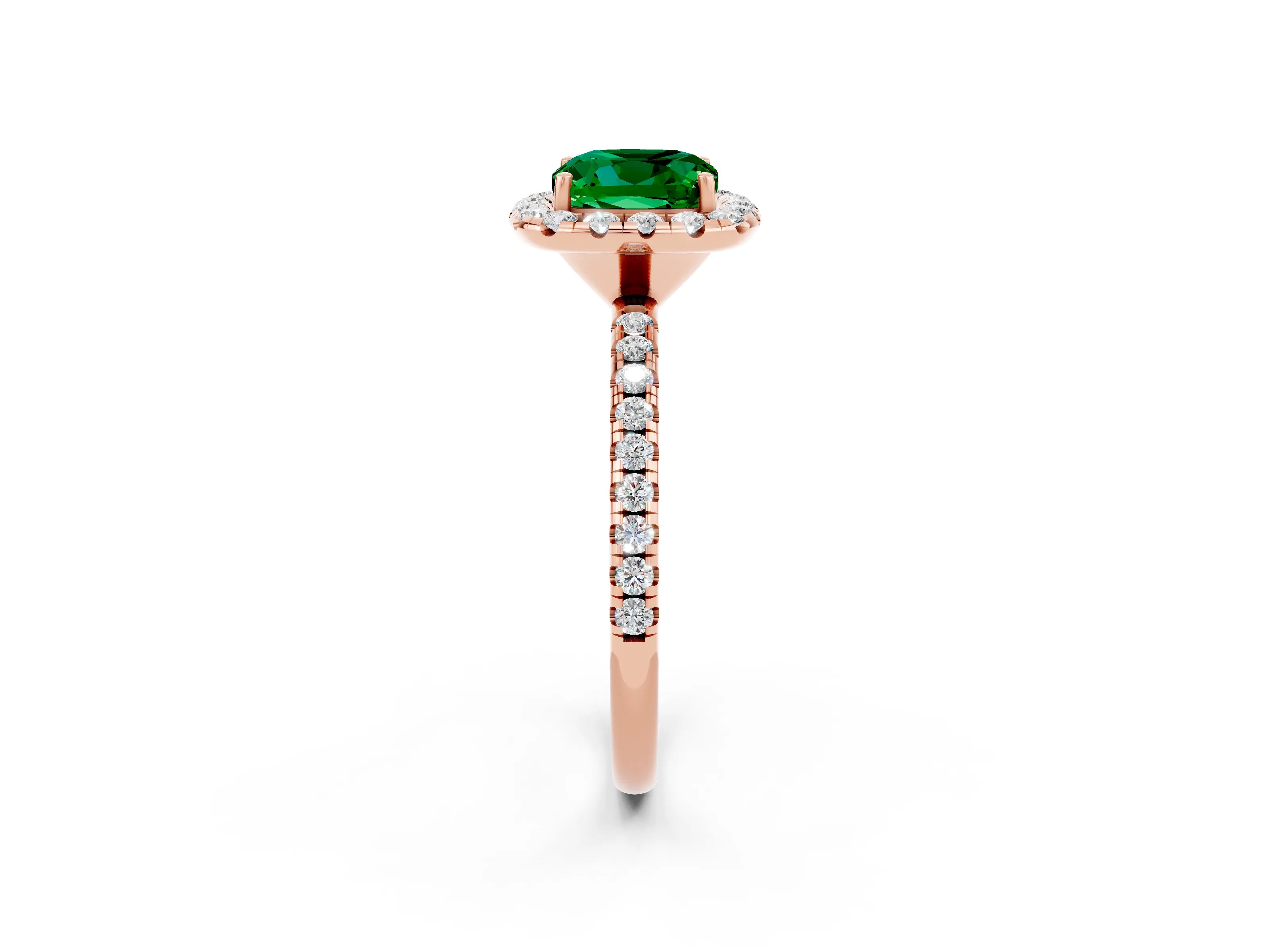 Rose gold Cushion Cut Cut Diamond Floral Halo Engagement Ring with Pavé Band and Prong Setting_2